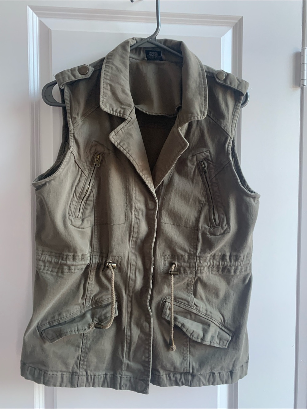 Almost Famous Olive Utility Vest with Drawstring Waist